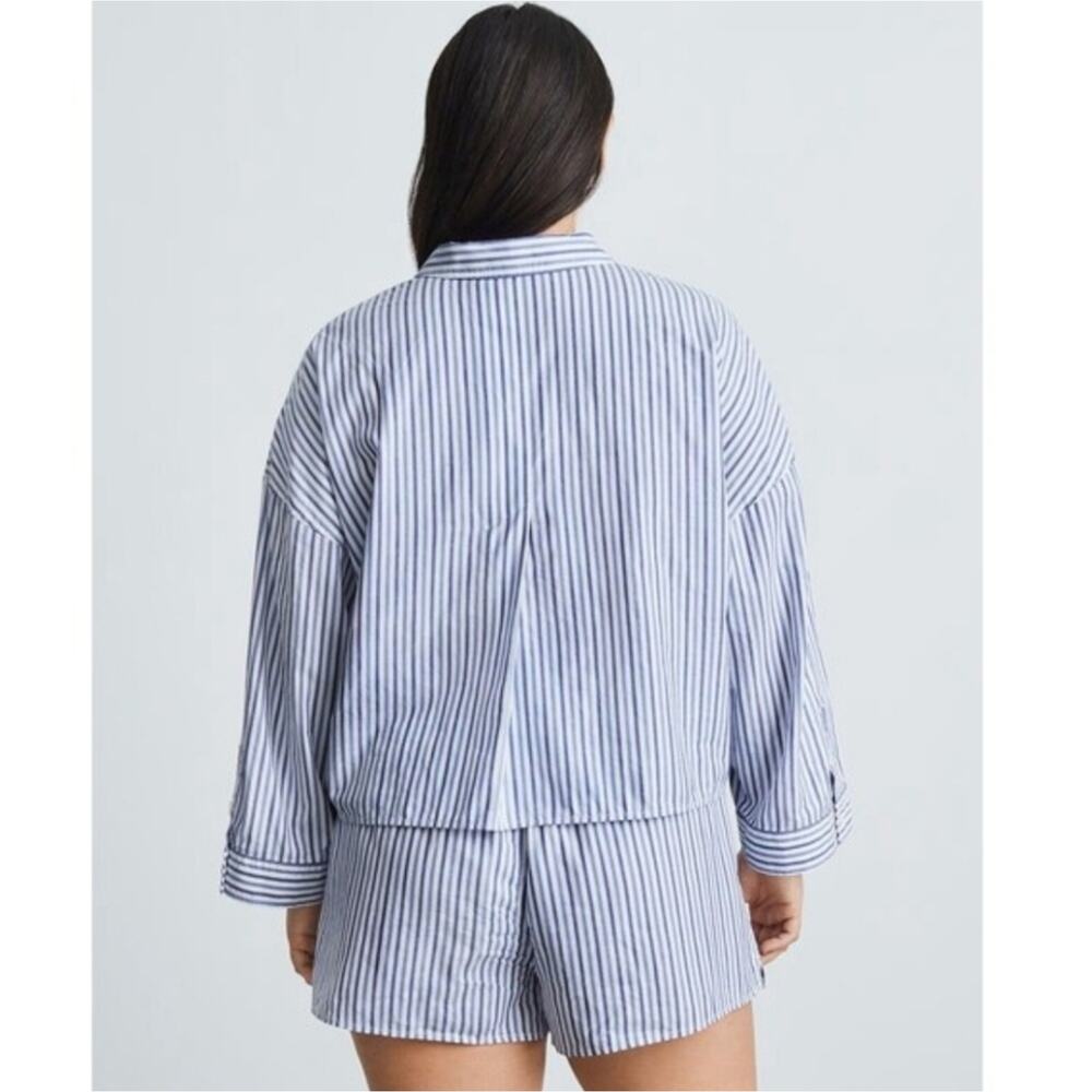 NWT Everlane The Woven PJ Button Down Crop Top Blue White Stripe Cotton Medium - Picture 4 of 16